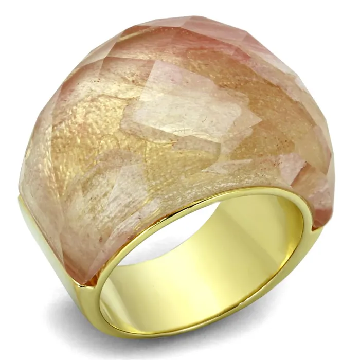 Alamode Rings LO3582 Gold Brass Ring with Synthetic Synthetic Glass in Light Peach Alamode Rings LO3582 Gold Brass Ring with Synthetic Synthetic Glass in Light Peach