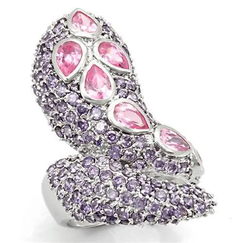 Alamode Rings LOS222 Rhodium 925 Sterling Silver Ring with AAA Grade CZ in Rose Alamode Rings LOS222 Rhodium 925 Sterling Silver Ring with AAA Grade CZ in Rose