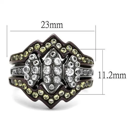 Alamode Rings TK1869LJ IP Light Black IP Gun IP Dark Brown IP coffee Stainless Steel Ring with AAA Grade CZ in Clear