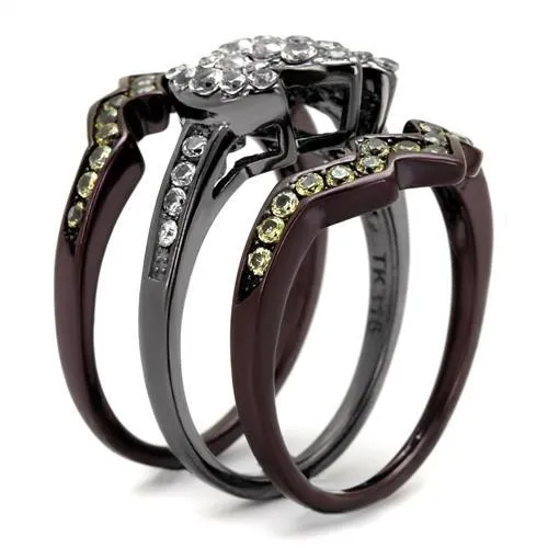 Alamode Rings TK1869LJ IP Light Black IP Gun IP Dark Brown IP coffee Stainless Steel Ring with AAA Grade CZ in Clear