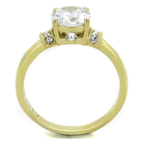 Alamode Rings TK1877 IP GoldIon Plating Stainless Steel Ring with AAA Grade CZ in Clear
