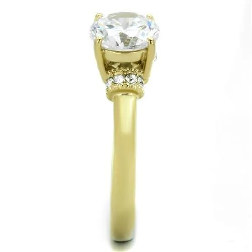 Alamode Rings TK1877 IP GoldIon Plating Stainless Steel Ring with AAA Grade CZ in Clear