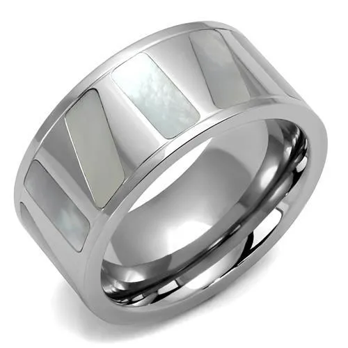 Alamode Rings TK2401 High polished no plating Stainless Steel Ring with Precious Stone Conch in White Alamode Rings TK2401 High polished no plating Stainless Steel Ring with Precious Stone Conch in White