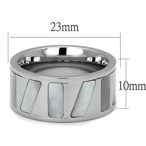 Alamode Rings TK2401 High polished no plating Stainless Steel Ring with Precious Stone Conch in White