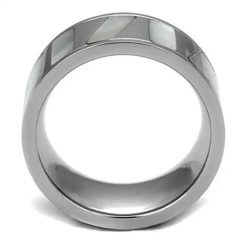 Alamode Rings TK2401 High polished no plating Stainless Steel Ring with Precious Stone Conch in White