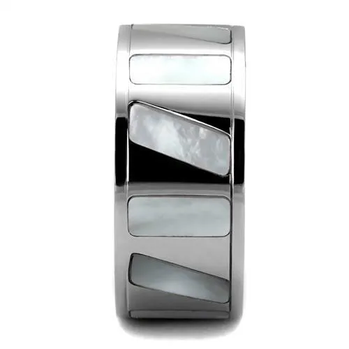 Alamode Rings TK2401 High polished no plating Stainless Steel Ring with Precious Stone Conch in White
