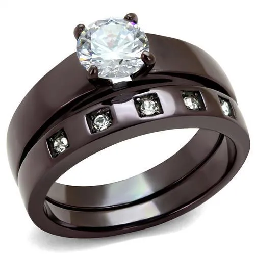 Alamode Rings TK2547 IP Dark Brown IP coffee Stainless Steel Ring with AAA Grade CZ in Clear Alamode Rings TK2547 IP Dark Brown IP coffee Stainless Steel Ring with AAA Grade CZ in Clear