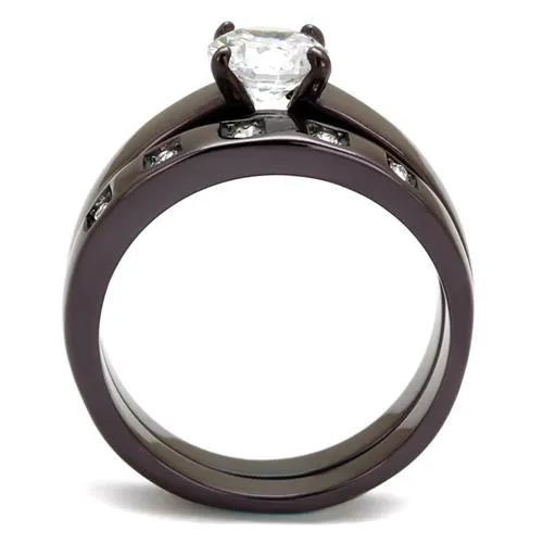 Alamode Rings TK2547 IP Dark Brown IP coffee Stainless Steel Ring with AAA Grade CZ in Clear