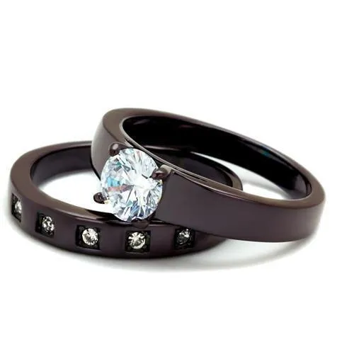Alamode Rings TK2547 IP Dark Brown IP coffee Stainless Steel Ring with AAA Grade CZ in Clear