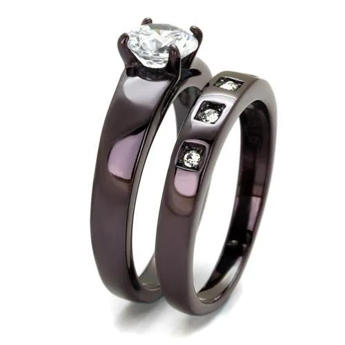 Alamode Rings TK2547 IP Dark Brown IP coffee Stainless Steel Ring with AAA Grade CZ in Clear