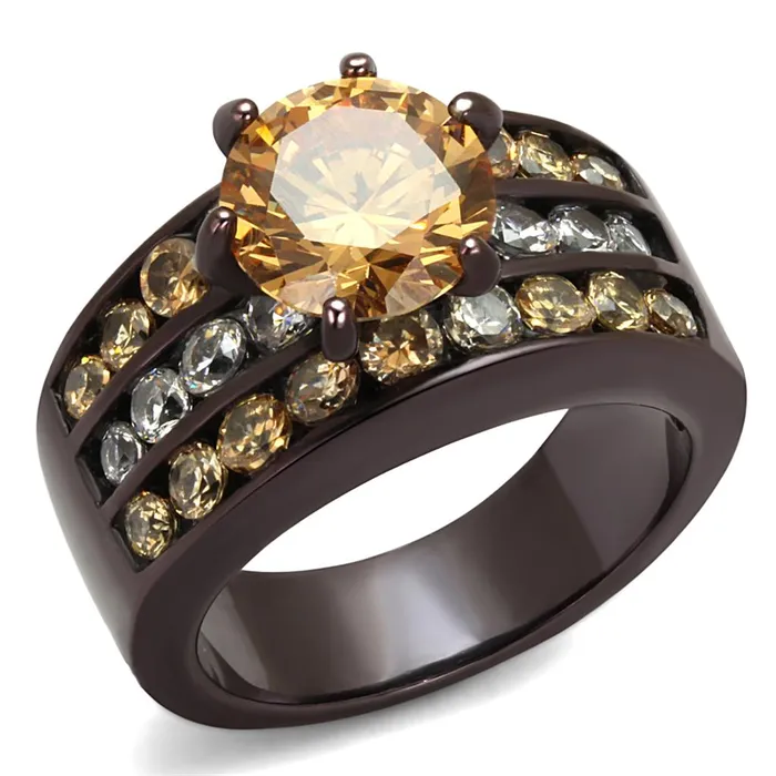 Alamode Rings TK2681 IP Dark Brown IP coffee Stainless Steel Ring with AAA Grade CZ in Champagne Alamode Rings TK2681 IP Dark Brown IP coffee Stainless Steel Ring with AAA Grade CZ in Champagne
