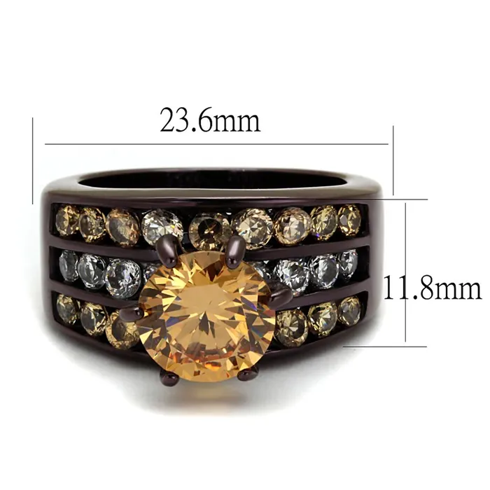 Alamode Rings TK2681 IP Dark Brown IP coffee Stainless Steel Ring with AAA Grade CZ in Champagne