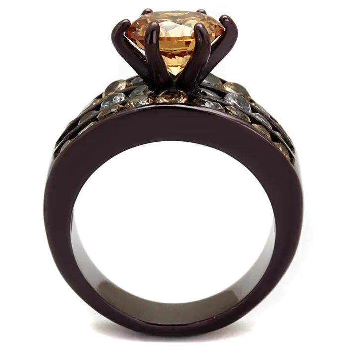Alamode Rings TK2681 IP Dark Brown IP coffee Stainless Steel Ring with AAA Grade CZ in Champagne