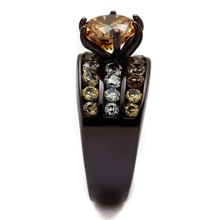 Alamode Rings TK2681 IP Dark Brown IP coffee Stainless Steel Ring with AAA Grade CZ in Champagne