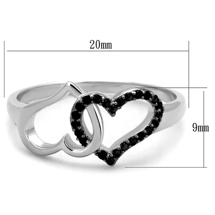 Alamode Rings TS316 Rhodium Ruthenium 925 Sterling Silver Ring with AAA Grade CZ in Black Diamond