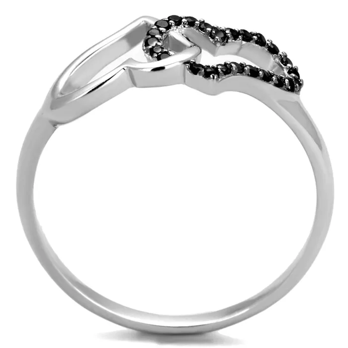 Alamode Rings TS316 Rhodium Ruthenium 925 Sterling Silver Ring with AAA Grade CZ in Black Diamond