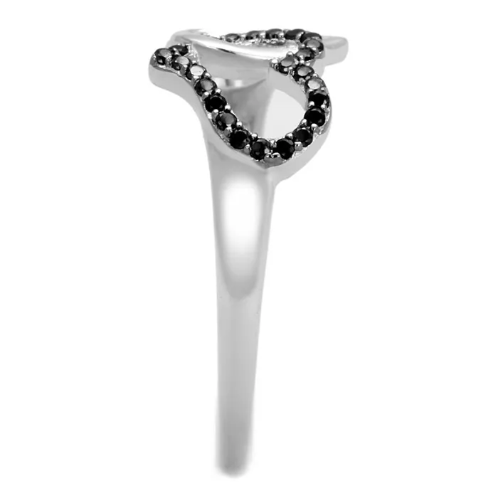 Alamode Rings TS316 Rhodium Ruthenium 925 Sterling Silver Ring with AAA Grade CZ in Black Diamond