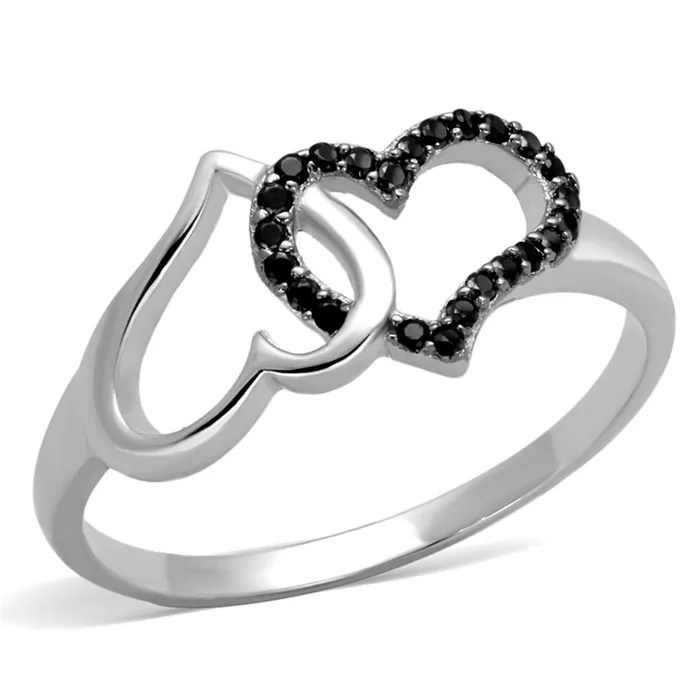 Alamode Rings TS316 Rhodium Ruthenium 925 Sterling Silver Ring with AAA Grade CZ in Black Diamond