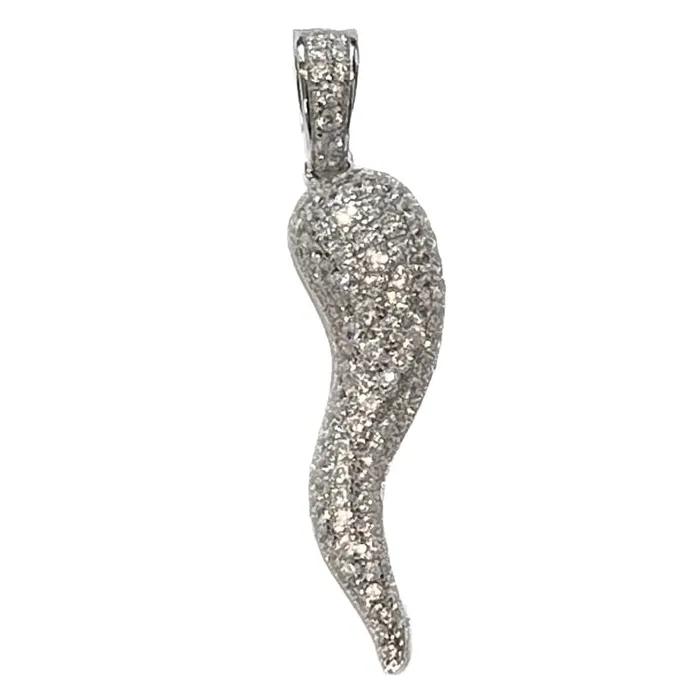 Bling Cartel 925 Sterling Silver Italian Horn Cornicello Cuerno CZ Iced Pendant Necklaces Bling Cartel 925 Sterling Silver Italian Horn Cornicello Cuerno CZ Iced Pendant Necklaces