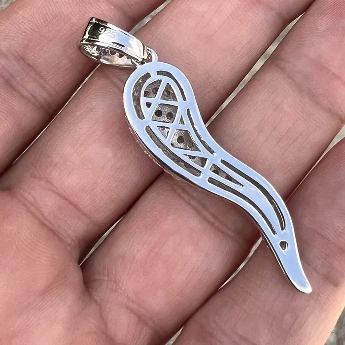 Bling Cartel 925 Sterling Silver Italian Horn Cornicello Cuerno CZ Iced Pendant Necklaces Bling Cartel 925 Sterling Silver Italian Horn Cornicello Cuerno CZ Iced Pendant Necklaces