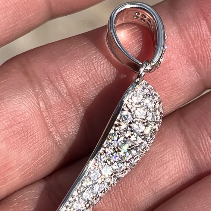 Bling Cartel 925 Sterling Silver Italian Horn Cornicello Cuerno CZ Iced Pendant Necklaces Bling Cartel 925 Sterling Silver Italian Horn Cornicello Cuerno CZ Iced Pendant Necklaces