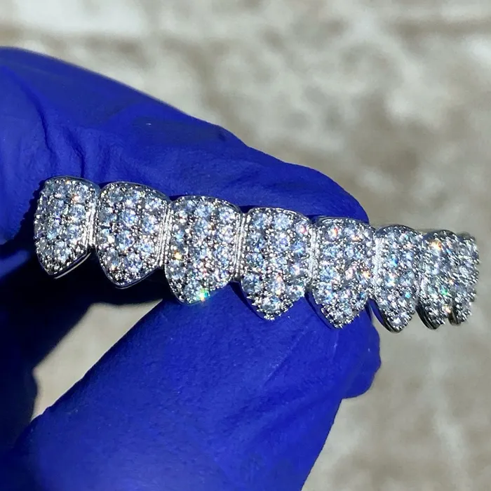 Bling Cartel Admin Rings Silver Tone Iced CZ Bottom Eight Teeth Micro Pave Grillz