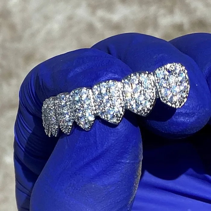 Bling Cartel Admin Rings Silver Tone Iced CZ Bottom Eight Teeth Micro Pave Grillz