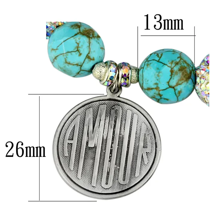 Bracelets Alamode LO3784 Antique Silver White Metal Bracelet with Synthetic Turquoise in Turquoise