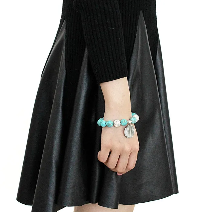 Bracelets Alamode LO3784 Antique Silver White Metal Bracelet with Synthetic Turquoise in Turquoise