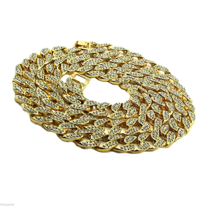 Bracelets Bling Cartel Admin Mens Gold Finish Full Stone Iced Cuban Link 30 Chain Bracelet Set
