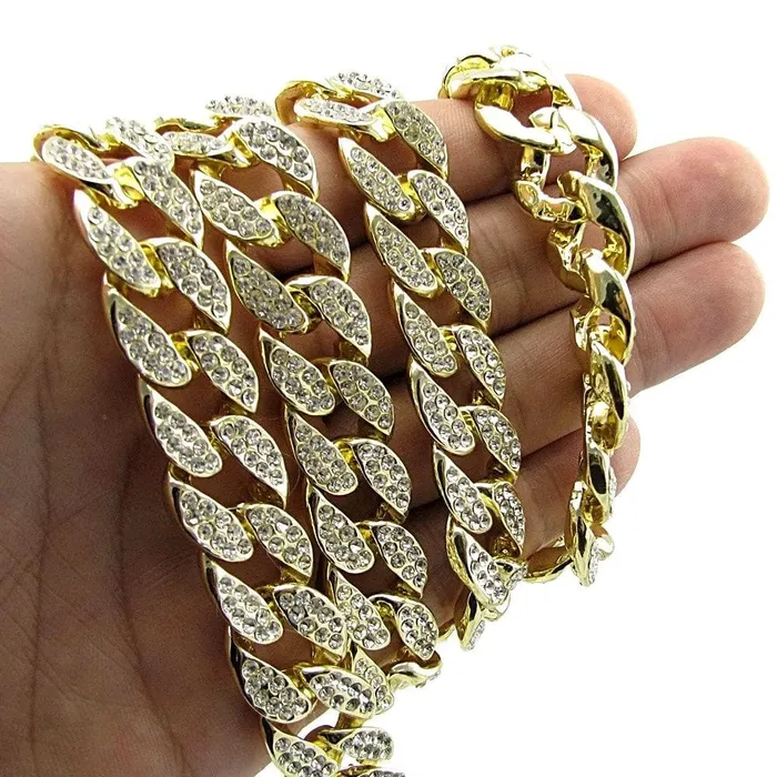 Bracelets Bling Cartel Admin Mens Gold Finish Full Stone Iced Cuban Link 30 Chain Bracelet Set