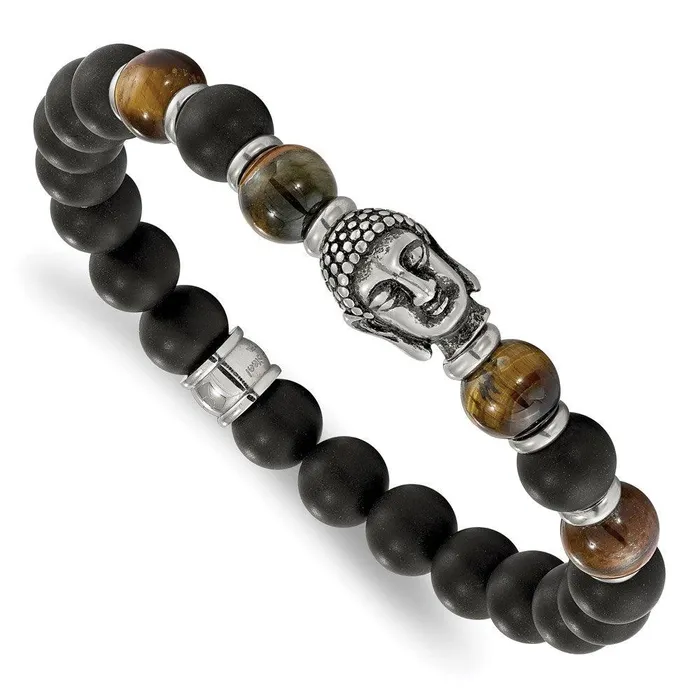 Bracelets Chisel Stainless Steel Buddha Black Agate Tiger Eye Beaded Stretch Bracelet Bracelets Chisel Stainless Steel Buddha Black Agate Tiger Eye Beaded Stretch Bracelet