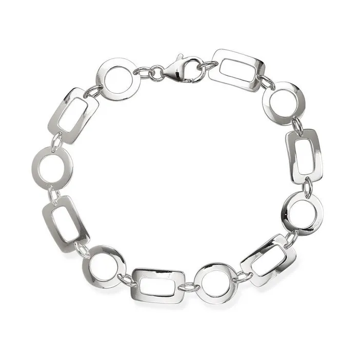 Bracelets Classic Sterling Silver Open Square and Circle Alternating Bracelet 8 Bracelets Classic Sterling Silver Open Square and Circle Alternating Bracelet 8