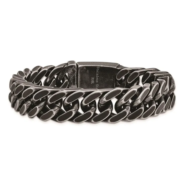 Chisel Bracelets Stainless Steel Antiqued and Brushed 15mm Curb 85in Link Bracelet Chisel Bracelets Stainless Steel Antiqued and Brushed 15mm Curb 85in Link Bracelet