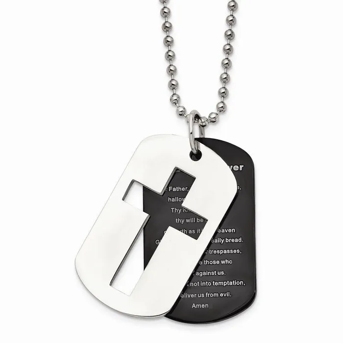 Chisel Necklaces Stainless Steel Polished Black IPplated Lords Prayer Necklace Chisel Necklaces Stainless Steel Polished Black IPplated Lords Prayer Necklace