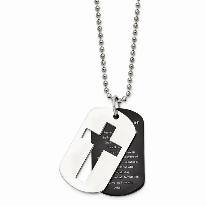 Chisel Necklaces Stainless Steel Polished Black IPplated Lords Prayer Necklace Chisel Necklaces Stainless Steel Polished Black IPplated Lords Prayer Necklace