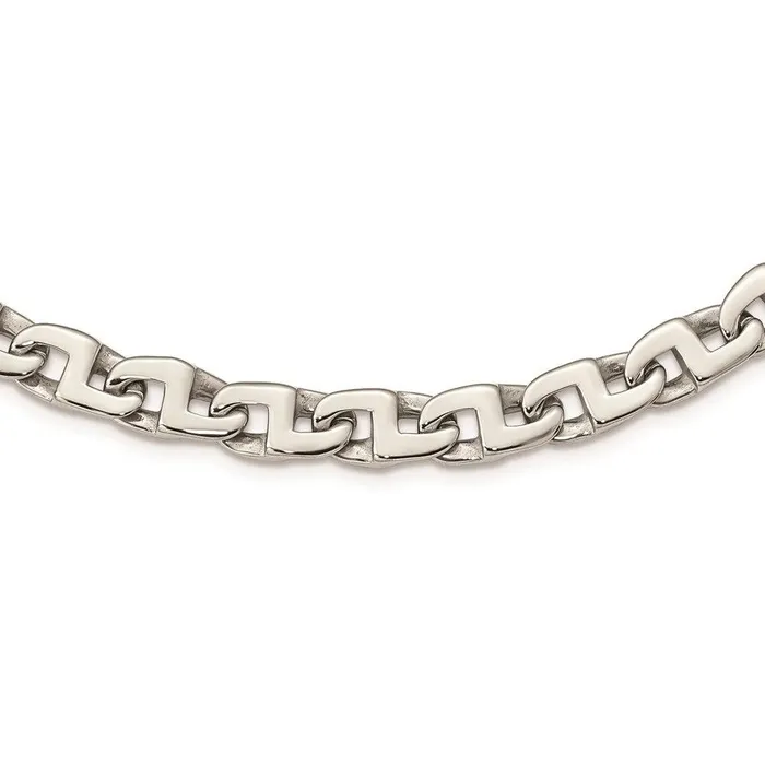 Chisel Necklaces Stainless Steel Polished Fancy Squares Link Necklace
