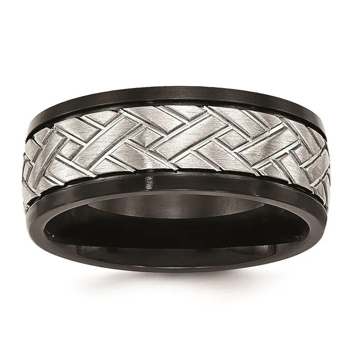 Chisel Rings Stainless Steel Brushed Black IP Grooved Ring