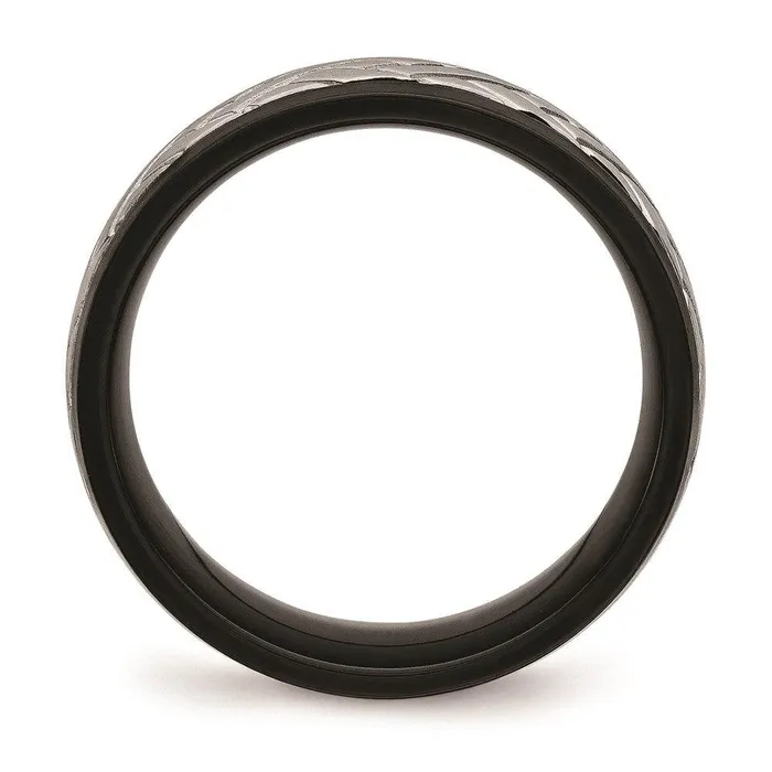 Chisel Rings Stainless Steel Brushed Black IP Grooved Ring Chisel Rings Stainless Steel Brushed Black IP Grooved Ring