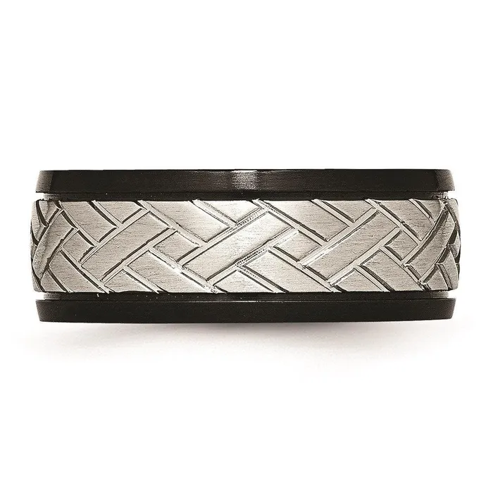 Chisel Rings Stainless Steel Brushed Black IP Grooved Ring Chisel Rings Stainless Steel Brushed Black IP Grooved Ring