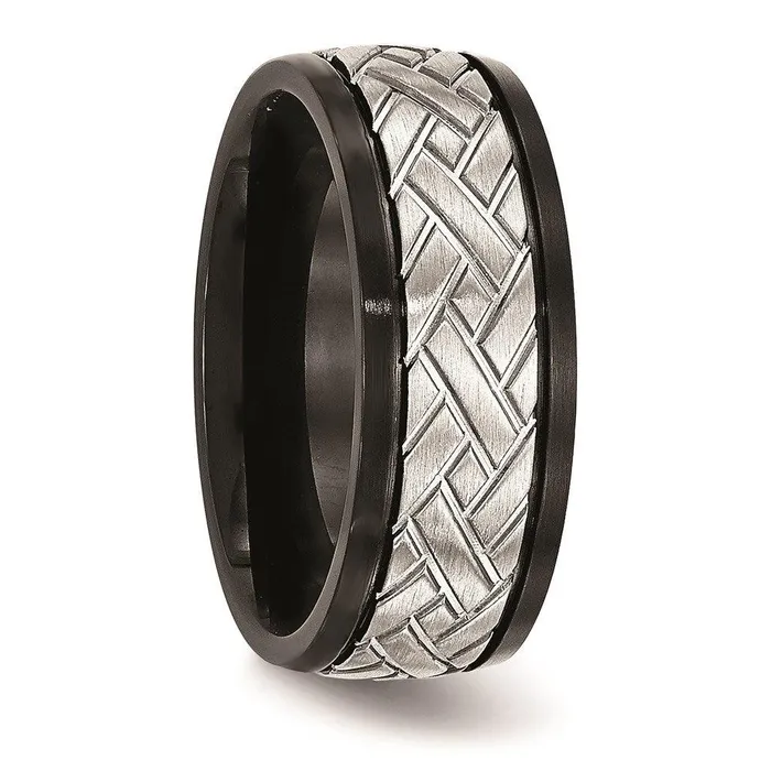 Chisel Rings Stainless Steel Brushed Black IP Grooved Ring Chisel Rings Stainless Steel Brushed Black IP Grooved Ring