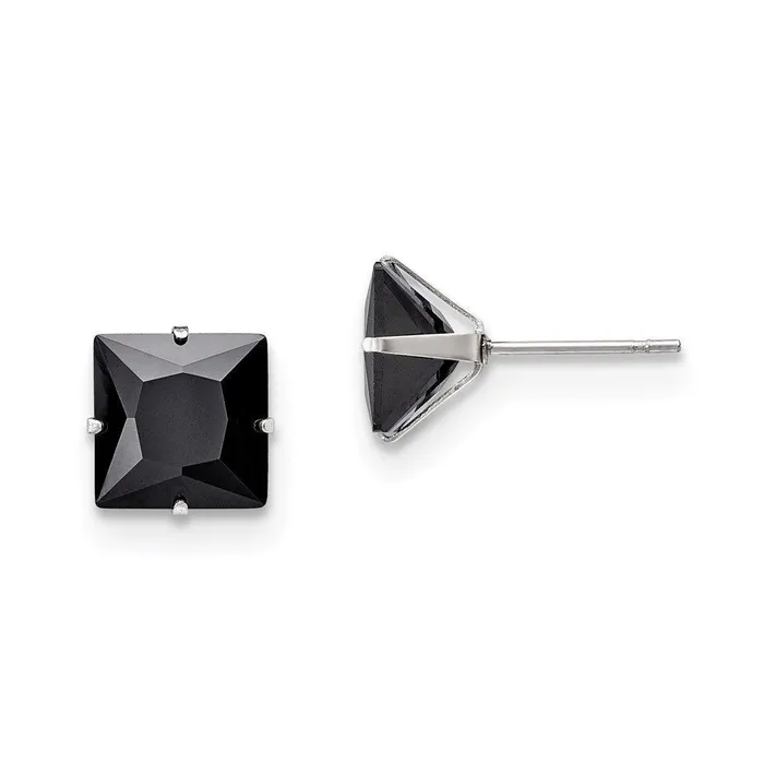 Chisel Stainless Steel Polished 9mm Black Square CZ Stud Post Earrings Earrings Chisel Stainless Steel Polished 9mm Black Square CZ Stud Post Earrings Earrings