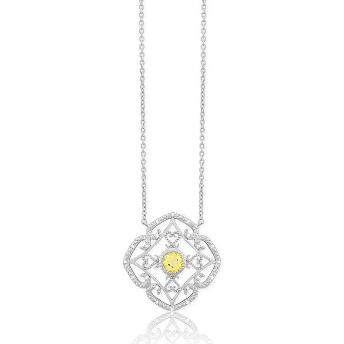 Classic Necklaces Sterling Silver Citrine Gemstone Diamond Necklace