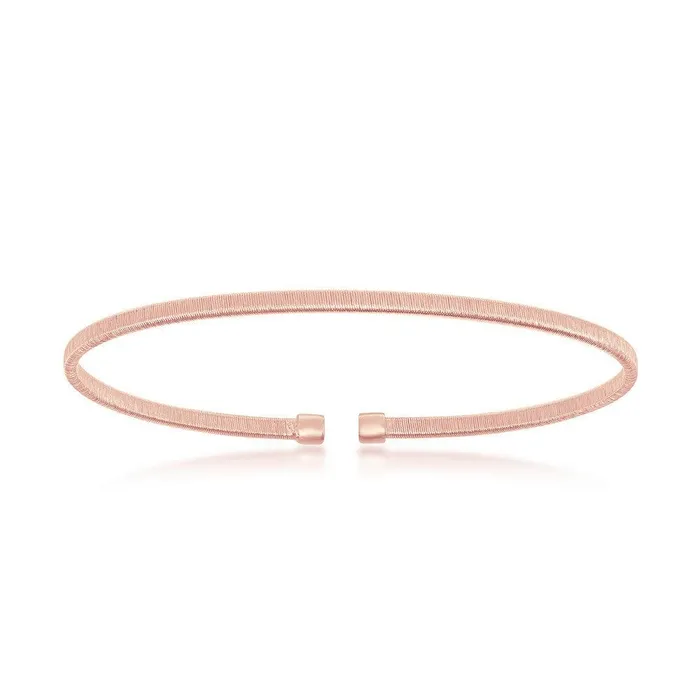 Classic Rings Sterling Silver Bonded with 14K Rose Gold Wire Designed Bangle
