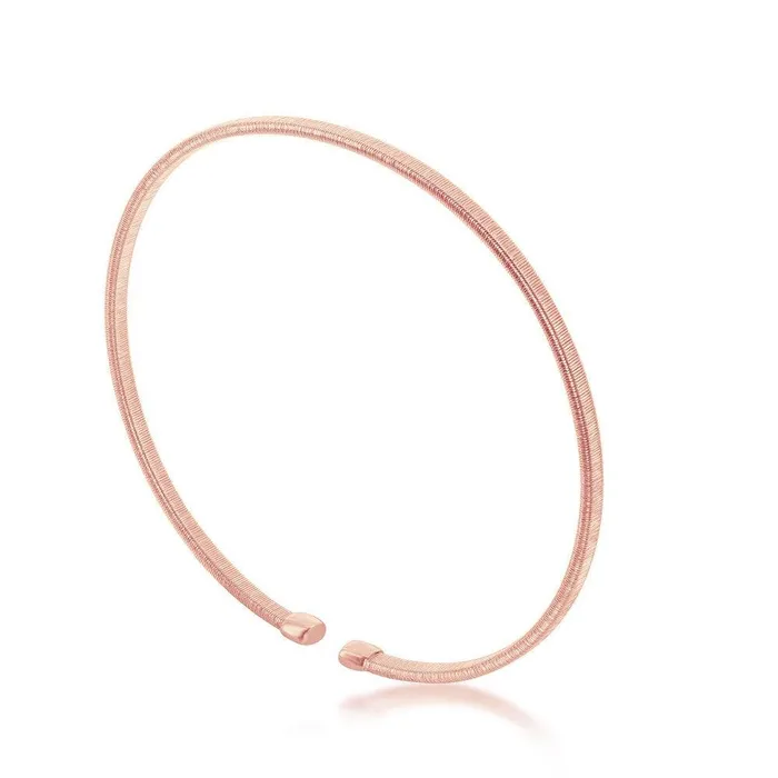Classic Rings Sterling Silver Bonded with 14K Rose Gold Wire Designed Bangle