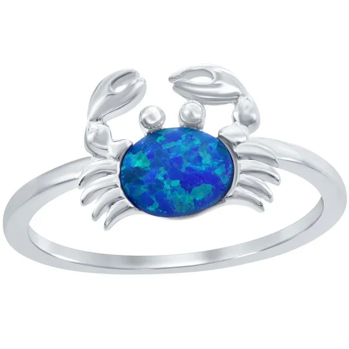 Classic Rings Womens Ring Sterling Silver Blue Opal Crab Design Size 6 W19076 Classic Rings Womens Ring Sterling Silver Blue Opal Crab Design Size 6 W19076