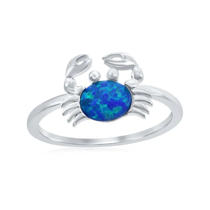 Classic Rings Womens Ring Sterling Silver Blue Opal Crab Design Size 6 W19076