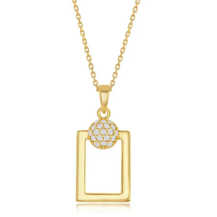 Classic Sterling Silver Round Micro Pave CZ Open Rectangle Pendant Earrings Set With Chain Gold Plated Earrings Classic Sterling Silver Round Micro Pave CZ Open Rectangle Pendant Earrings Set With Chain Gold Plated Earrings