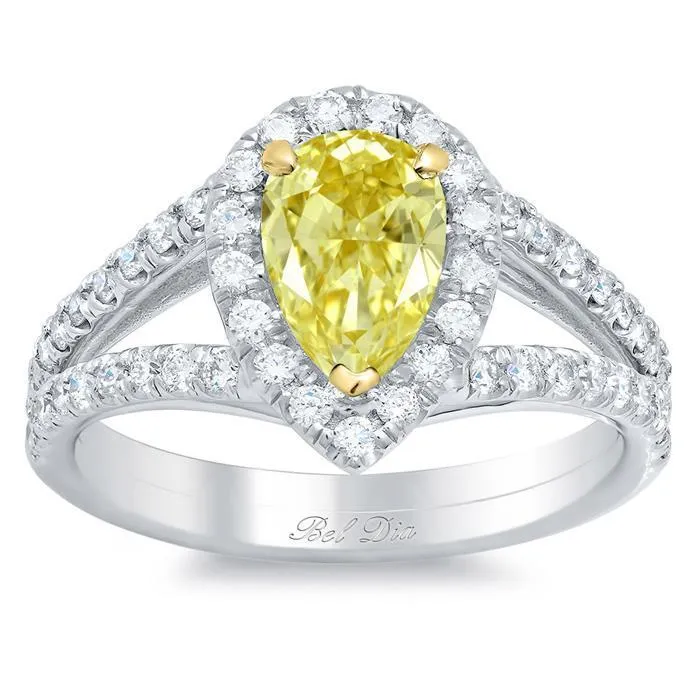 deBebians Rings Pear Canary Yellow Diamond Engagement Ring