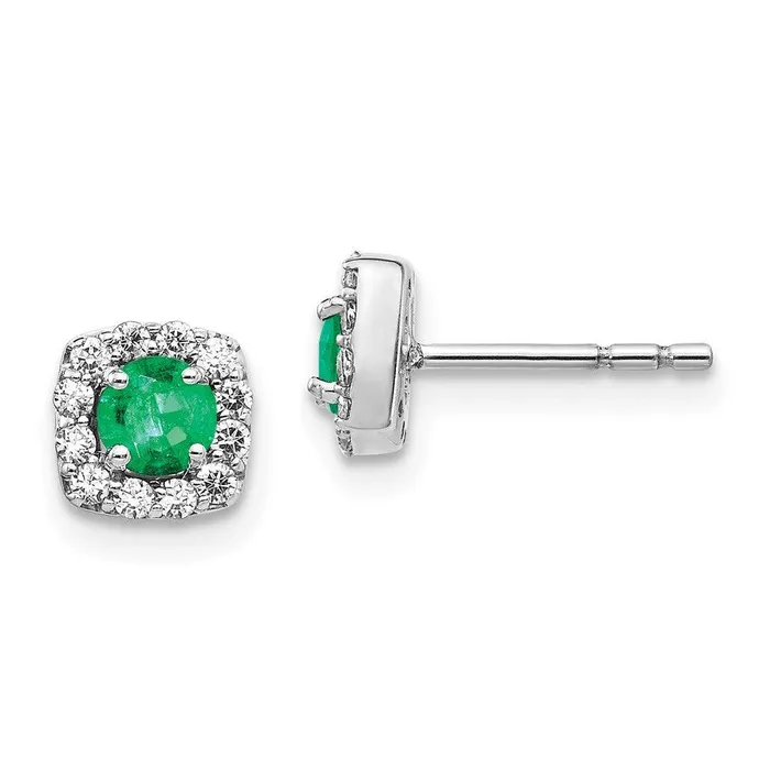 Earrings 14k White Gold Diamond Emerald Earrings Jewelry